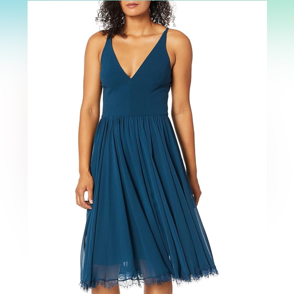 DRESS THE POPULATION Alicia Plunging Fit and Flare Dress